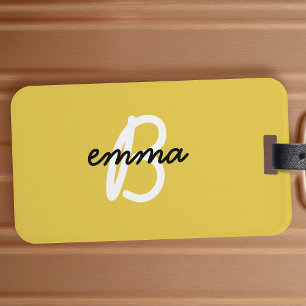 Trendy Name   Mustard Yellow Modern Initial Luggage Tag