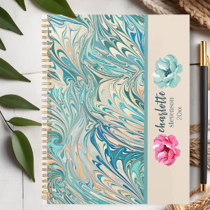 Trendy Name Personalised Teal Marble Geode Day Planner