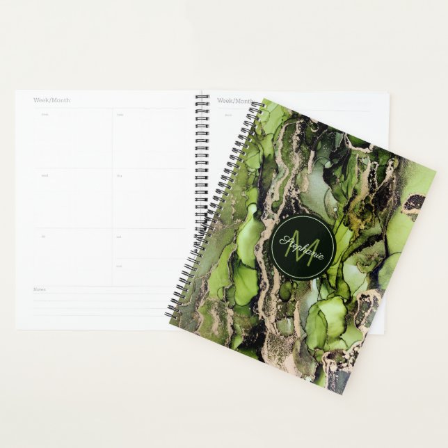 Trendy Named Abstract Green Black Gold Planner (Display)