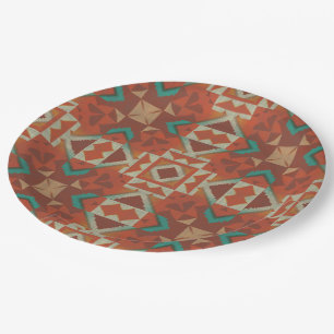 Trendy Native American Indian Tribe Mosaic Pattern Paper Plate