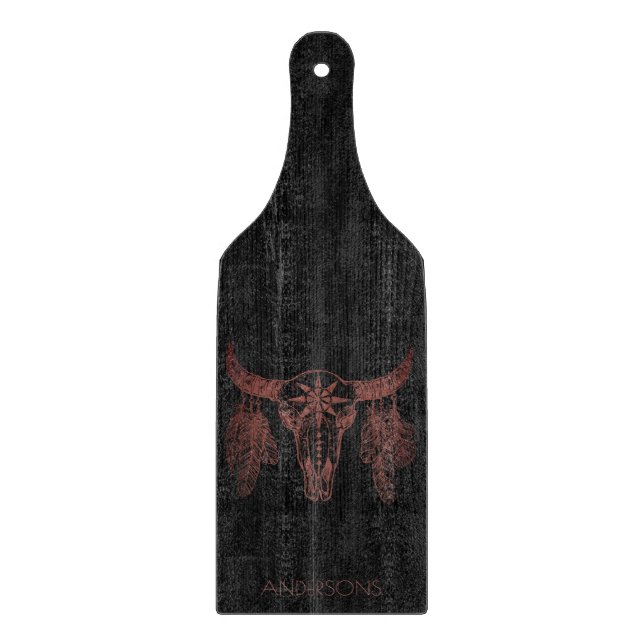 Trendy Native Buffalo Feathers Black Wood  Cutting Board (Front)