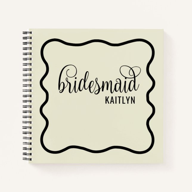 Trendy Natural and Black Retro Bridesmaid  Notebook (Front)
