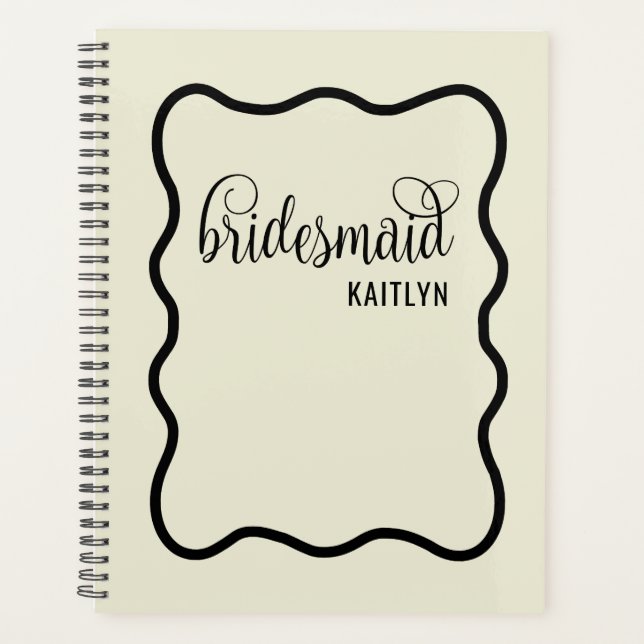 Trendy Natural and Black Retro Bridesmaid  Planner (Front)