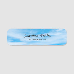 Trendy Nature Blue Sky Clouds Hand Script Template Name Tag