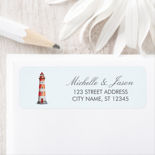 Trendy Nautical Lighthouse Wedding Return Address  (Insitu)