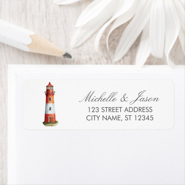 Trendy Nautical Lighthouse Wedding Return Address  (Insitu)