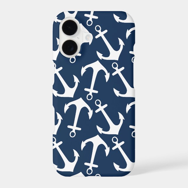 Trendy Nautical Navy Blue Anchor Pattern (Back)