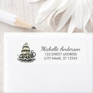 Trendy Nautical Octopus Ship Return Address