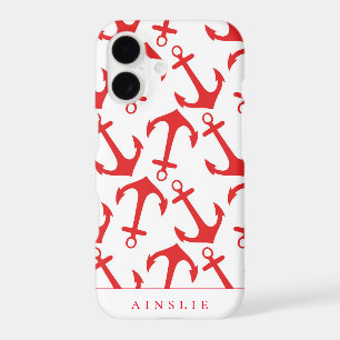 Trendy Nautical Red Anchor Pattern