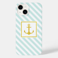 Trendy Nautical Stripes Faux Glitter Anchor Case-M