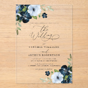 Trendy Navy and light blue wedding Acrylic Invitations