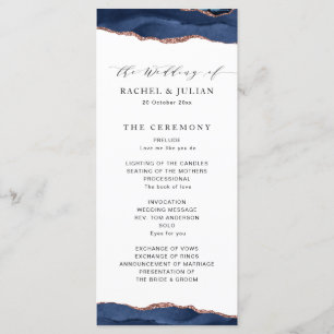 trendy navy and rose gold agate wedding program programme