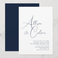 trendy navy and white wedding invitation