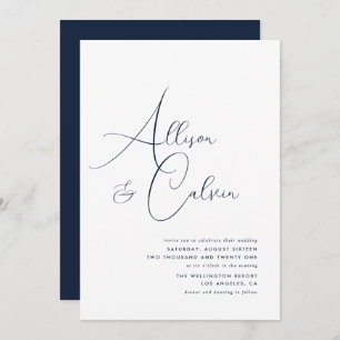 trendy navy and white wedding invitation