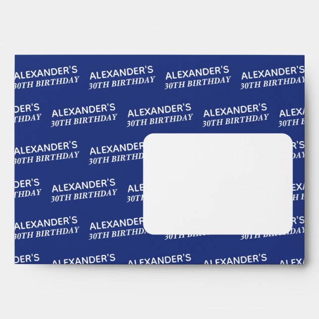 Trendy Navy Blue 30th Birthday Name Age Envelope (Front)