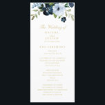 trendy navy blue and gold floral wedding program programme<br><div class="desc">A bohemian floral theme with watercolor navy and light blue flowers. You can personalise the text and colours on this wedding program.</div>