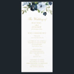 trendy navy blue and gold floral wedding program programme<br><div class="desc">A bohemian floral theme with watercolor navy and light blue flowers. You can personalise the text and colours on this wedding program.</div>