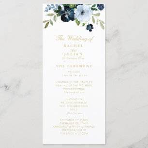trendy navy blue and gold floral wedding program programme