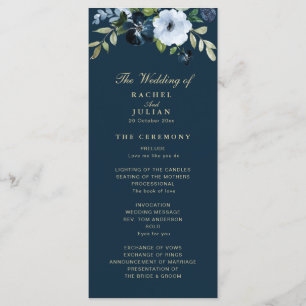 trendy navy blue and gold wedding program programme