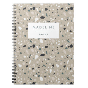 Trendy Navy Blue & Beige Terrazzo Notebook