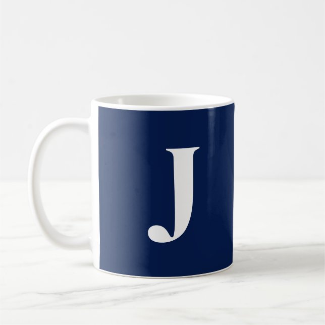 Trendy Navy Blue C41 White Initial Monogram Custom Coffee Mug (Left)