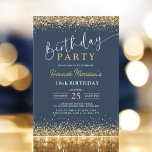 Trendy Navy Blue Gold Glitter Any Age Birthday  Invitation<br><div class="desc">Make your celebration unforgettable with this Trendy Navy Blue Gold Glitter Any Age Birthday Invitation. Designed with a deep navy blue background and sparkling gold glitter accents, this invitation is perfect for adding a touch of elegance and sophistication to any birthday milestone. Whether you're hosting an intimate gathering or a...</div>