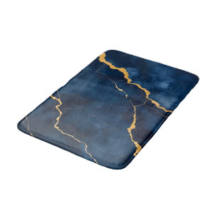 Trendy Navy Blue Gold Marble Collection Bath Mat