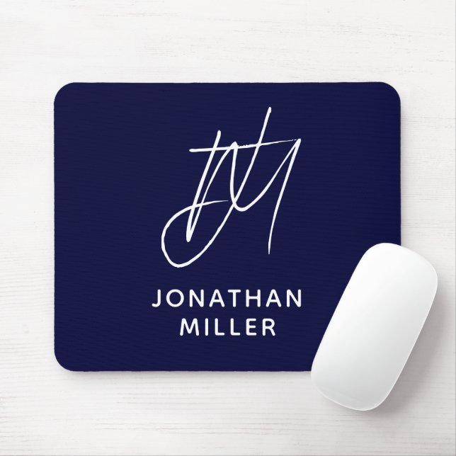 Trendy Navy Blue Monogram Mouse Mat (With Mouse)