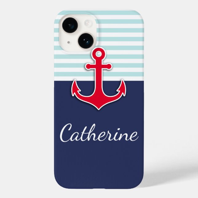 Trendy Navy Blue Nautical Red Anchor Design Case-M Case-Mate iPhone Case (Back)