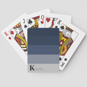 Trendy Navy Blue Ombre Grey Classic Monogram Playing Cards