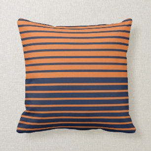 Trendy Navy Blue Orange Striped Cushion