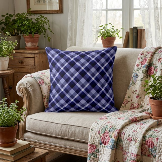 Trendy Navy Blue Plaid Pattern Big Throw Pillow (Trendy Navy Blue Plaid Pattern Big Throw Pillow)