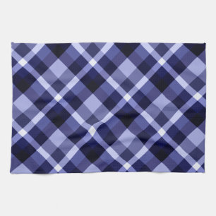 Trendy Navy Blue Plaid Pattern Kitchen Towel