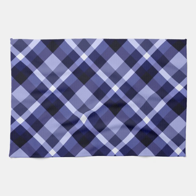Trendy Navy Blue Plaid Pattern Kitchen Towel (Horizontal)