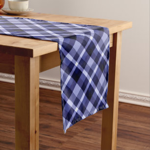 Trendy Navy Blue Plaid Pattern Large Table Runner