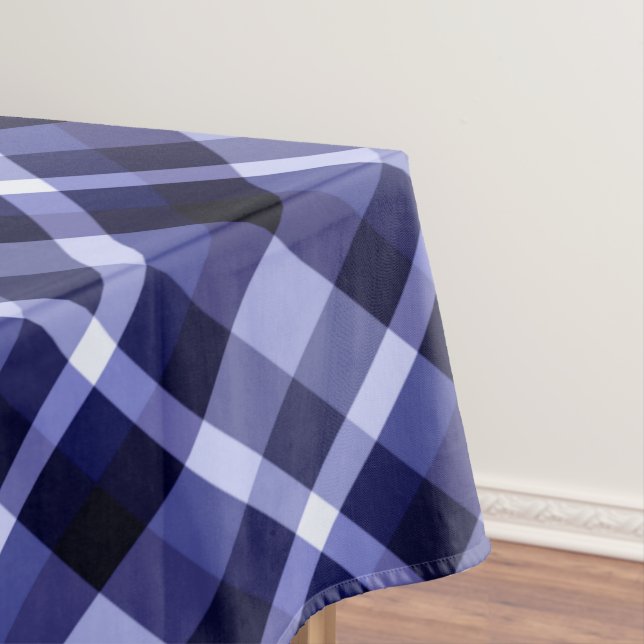 Trendy Navy Blue Plaid Pattern Large Tablecloth (In Situ)