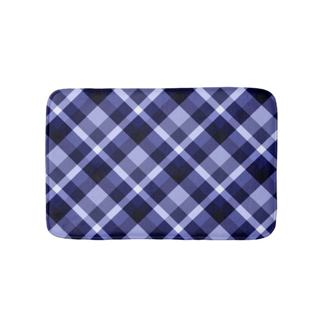 Trendy Navy Blue Plaid Pattern Small Bath Mat (Front)