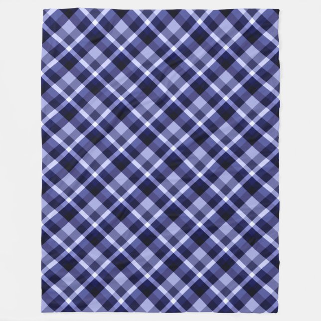 Trendy Navy Blue Plaid Print Large Fleece Blanket (Front)