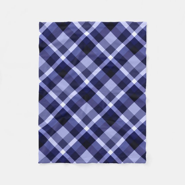 Trendy Navy Blue Plaid Print Small Fleece Blanket (Front)