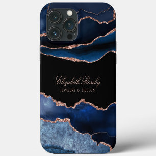 Trendy Navy Blue Rose Gold Black Business iPhone 13 Pro Max Case