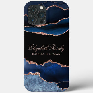 Trendy Navy Blue Rose Gold Black Business iPhone 13 Pro Max Case