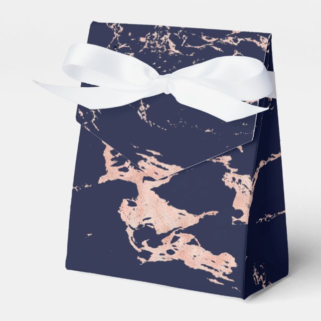 Trendy Navy Blue Rose Gold Foil Marble Favour Box (Front Side)