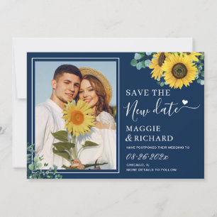 Trendy Navy Blue Sunflowers Save Our New Date Save The Date