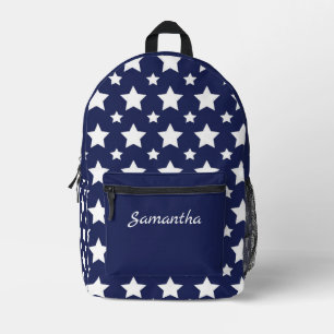 Trendy Navy Blue & White Stars Personalised Printed Backpack