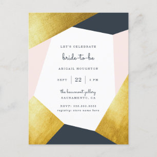 Trendy Navy, Blush & Gold Geometric Bridal Shower Invitation Postcard