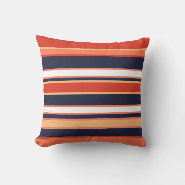 Trendy Navy Coral Mango Orange Yellow Modern Cushion (Front)