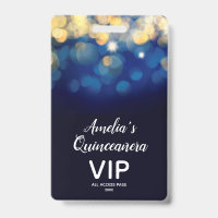 Trendy Navy Gold Bokeh Quinceañera Invite VIP Pass