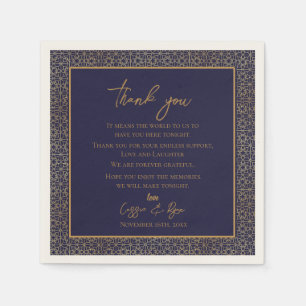 Trendy Navy Gold Design Wedding Thank you Message Napkin