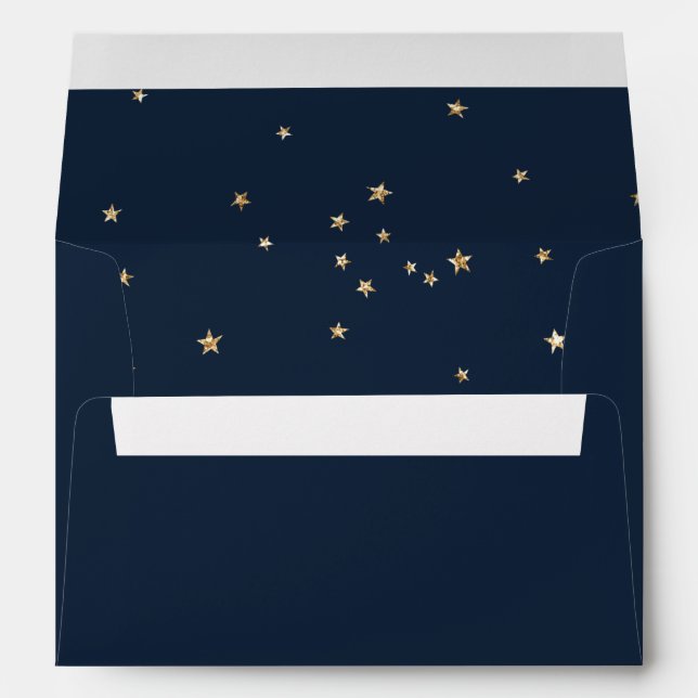 Trendy Navy & Gold Star Return Address Envelope (Back (Bottom))