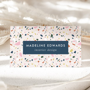 Trendy  Navy Pink & Green Terrazzo Business Card